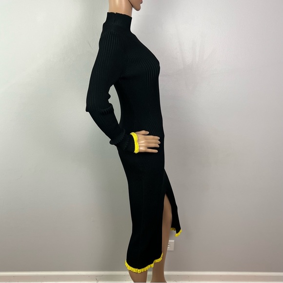 NEW AZ FACTORY BLACK RIBBED KNIT MIDI DRESS - Picture 5 of 8